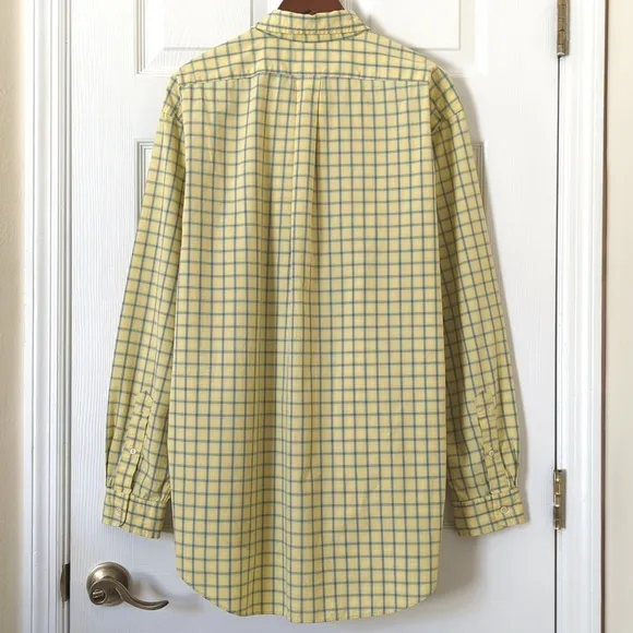 Ralph Lauren 90's Vintage Preppy Plaid Long Sleeve Button Down Shirt Yellow XL