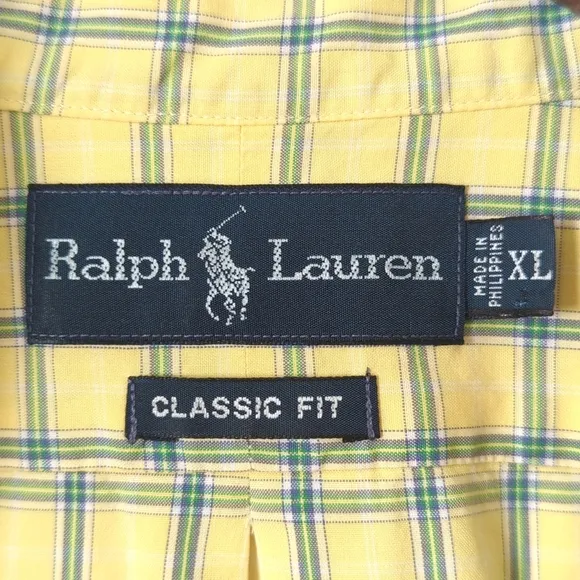 Ralph Lauren 90's Vintage Preppy Plaid Long Sleeve Button Down Shirt Yellow XL