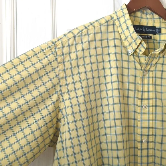 Ralph Lauren 90's Vintage Preppy Plaid Long Sleeve Button Down Shirt Yellow XL