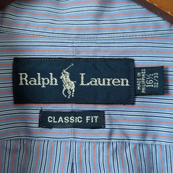 Ralph Lauren 90's Vintage Preppy Striped Long Sleeve Button Down Shirt Blue L