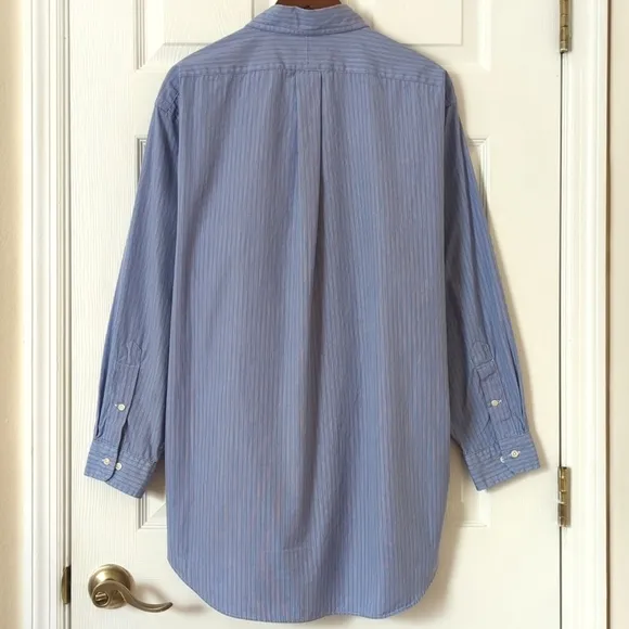 Ralph Lauren 90's Vintage Preppy Striped Long Sleeve Button Down Shirt Blue L