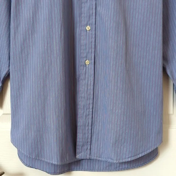 Ralph Lauren 90's Vintage Preppy Striped Long Sleeve Button Down Shirt Blue L