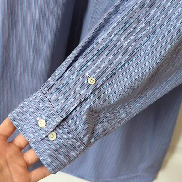 Ralph Lauren 90's Vintage Preppy Striped Long Sleeve Button Down Shirt Blue L