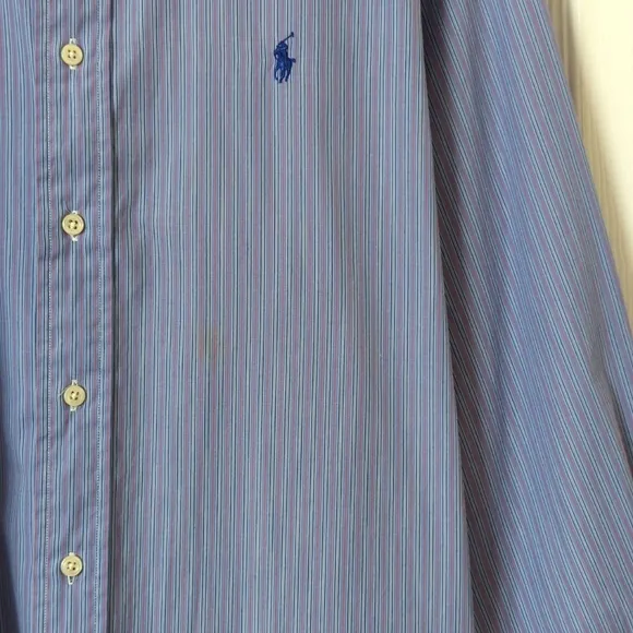 Ralph Lauren 90's Vintage Preppy Striped Long Sleeve Button Down Shirt Blue L