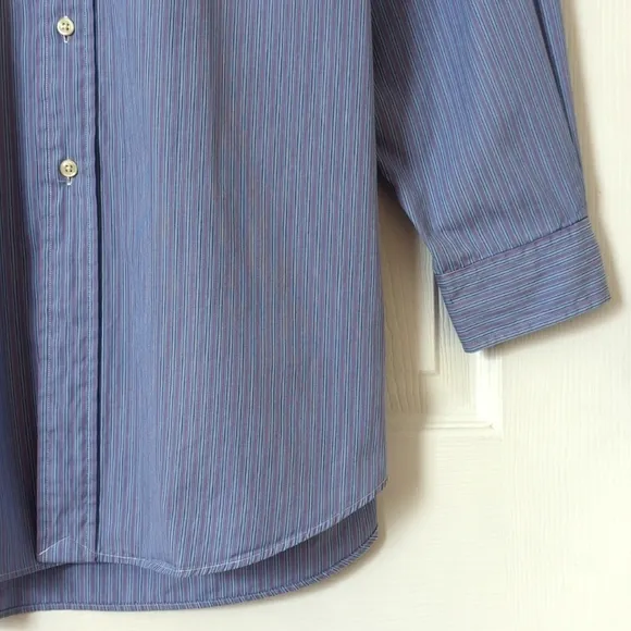 Ralph Lauren 90's Vintage Preppy Striped Long Sleeve Button Down Shirt Blue L