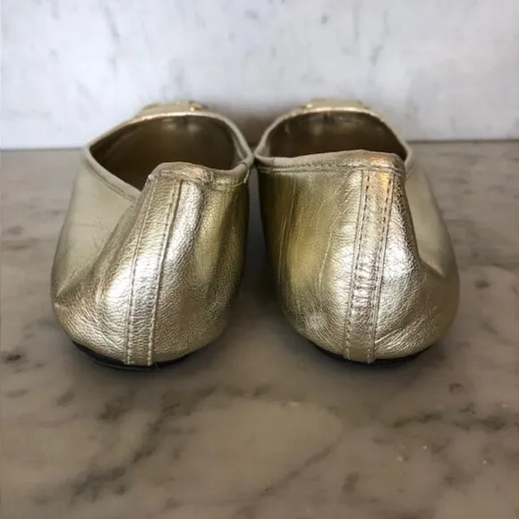 RALPH LAUREN Abigale Leather Gold Flat 8.5 B