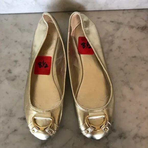 RALPH LAUREN Abigale Leather Gold Flat 8.5 B