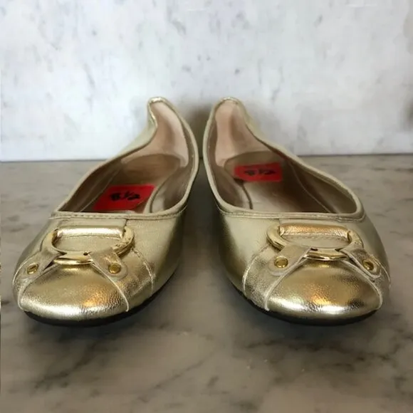 RALPH LAUREN Abigale Leather Gold Flat 8.5 B