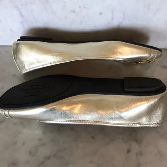 RALPH LAUREN Abigale Leather Gold Flat 8.5 B