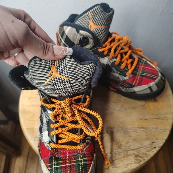 RARE Kids Air Jordan 5 Retro Plaid Patchwork 2 Youth High Top Sneakers