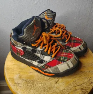 RARE Kids Air Jordan 5 Retro Plaid Patchwork 2 Youth High Top Sneakers