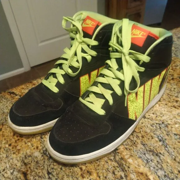 Rare Nike Men's Big Nike High Retro Black Neon Green Sneakers Size 13 366726-071