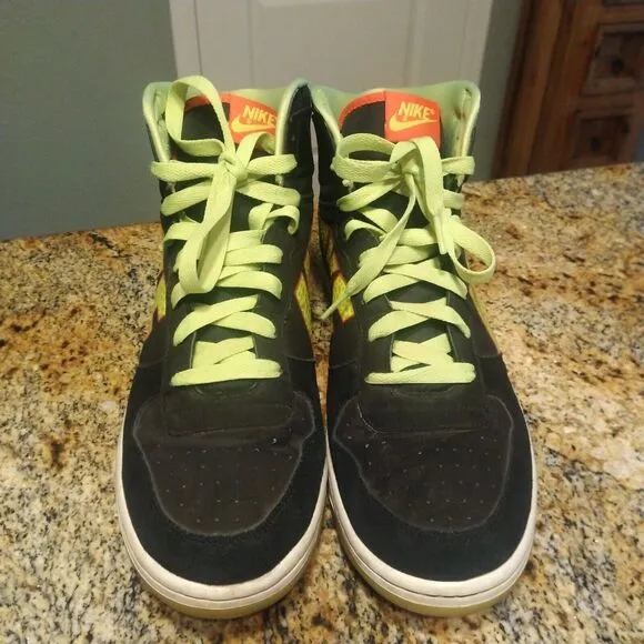 Rare Nike Men's Big Nike High Retro Black Neon Green Sneakers Size 13 366726-071