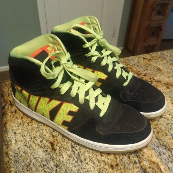Rare Nike Men's Big Nike High Retro Black Neon Green Sneakers Size 13 366726-071