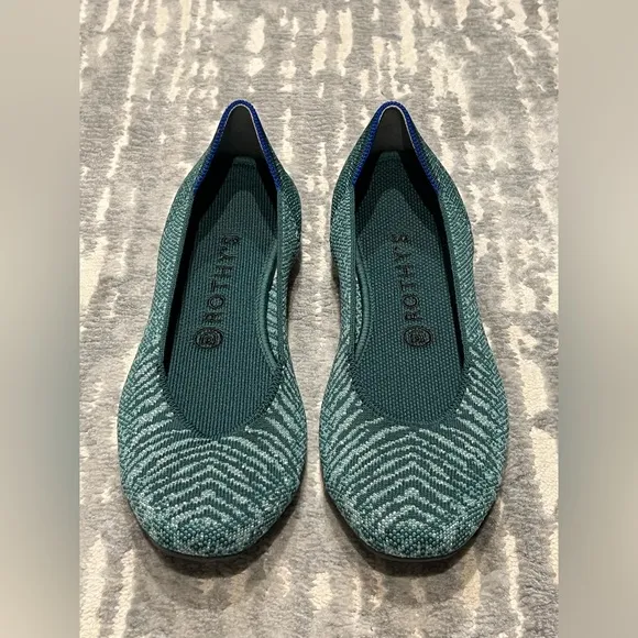 RARE Rothy's The Square Metallic Mirage Zebra Print Women's Flats, size 9