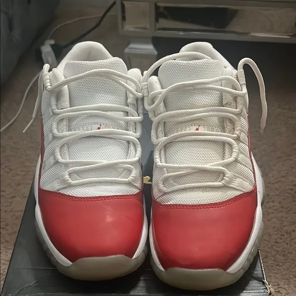 Red and White Jordan 11 Sneaker