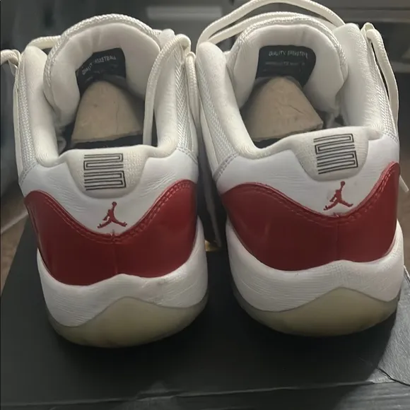 Red and White Jordan 11 Sneaker