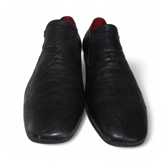 Red Tape Canning Crumple Clip Square Toe Leather Loafers Black Men's 10
