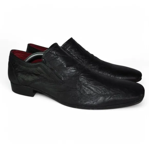 Red Tape Canning Crumple Clip Square Toe Leather Loafers Black Men's 10