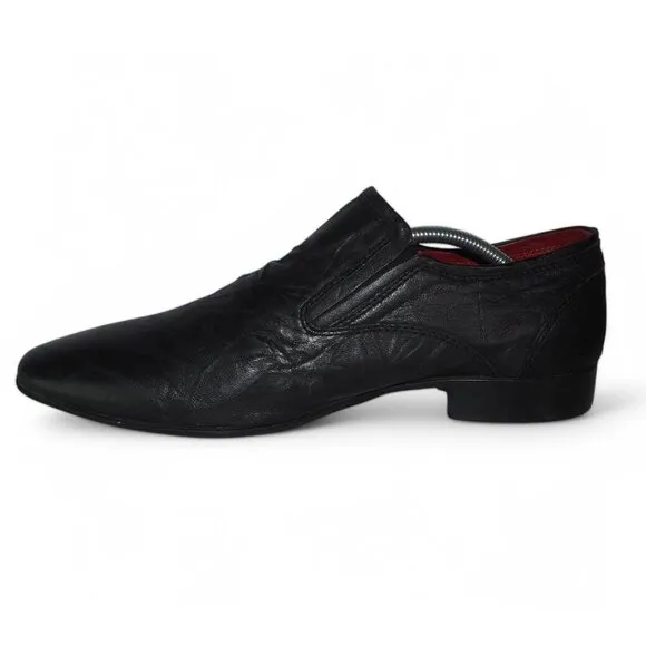 Red Tape Canning Crumple Clip Square Toe Leather Loafers Black Men's 10