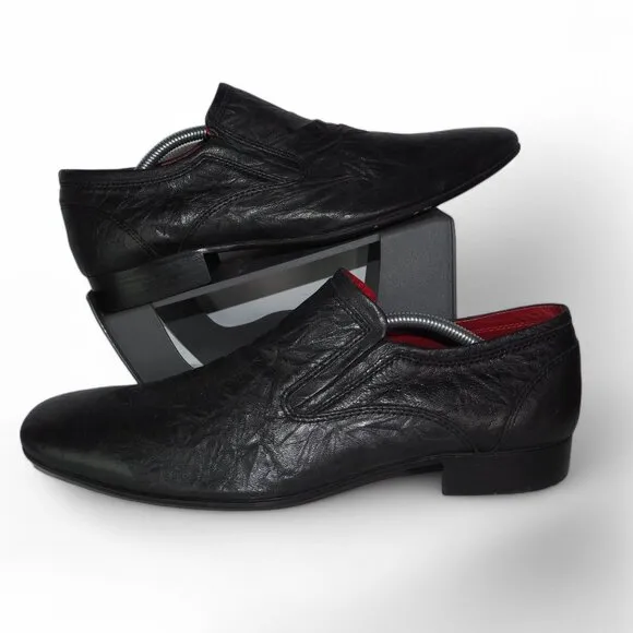 Red Tape Canning Crumple Clip Square Toe Leather Loafers Black Men's 10