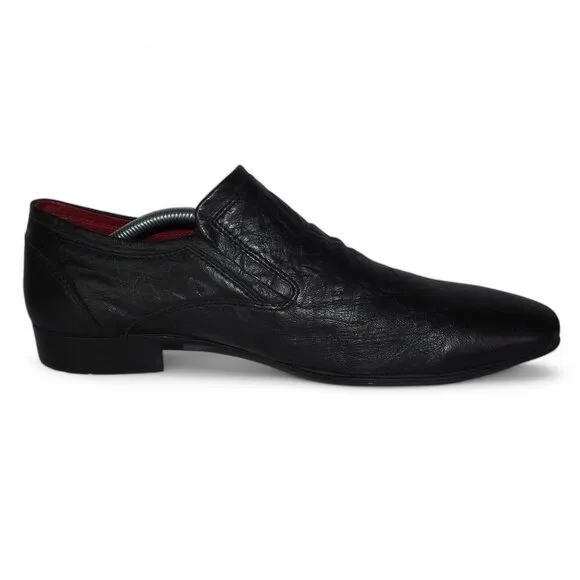 Red Tape Canning Crumple Clip Square Toe Leather Loafers Black Men's 10