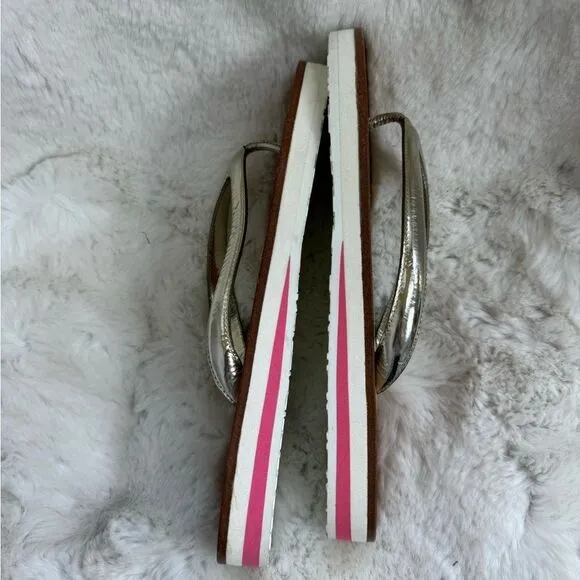 Red Valentino Silver Leather Thong Strap Flip Flop Sandals Size 37 US 6.5