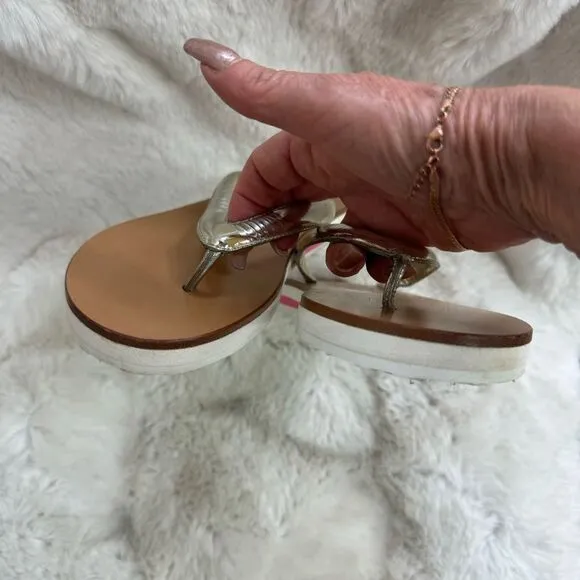 Red Valentino Silver Leather Thong Strap Flip Flop Sandals Size 37 US 6.5