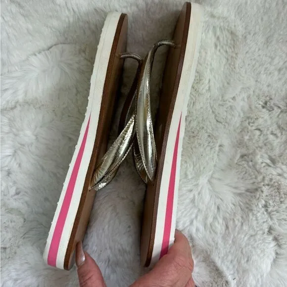 Red Valentino Silver Leather Thong Strap Flip Flop Sandals Size 37 US 6.5