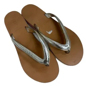 Red Valentino Silver Leather Thong Strap Flip Flop Sandals Size 37 US 6.5