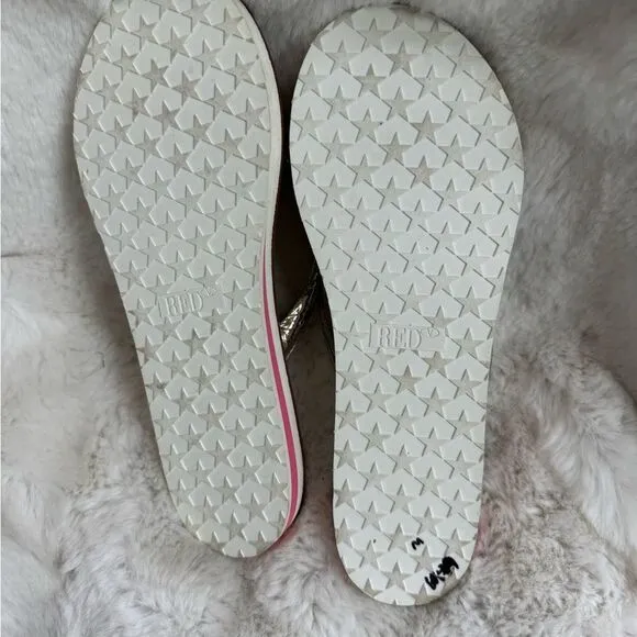 Red Valentino Silver Leather Thong Strap Flip Flop Sandals Size 37 US 6.5