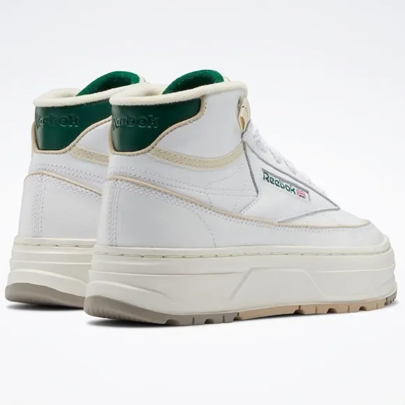 Reebok White and Green Club C Geo Mid Sneakers NEW