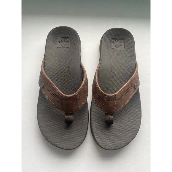 Reef Men's Cushion Lux Flip Flops Brown Size 8 Leather Slip On Sandals Thongs
