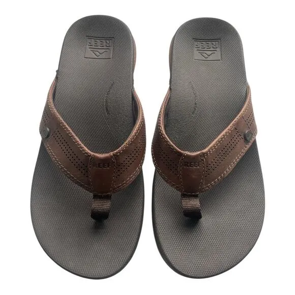 Reef Men's Cushion Lux Flip Flops Brown Size 8 Leather Slip On Sandals Thongs
