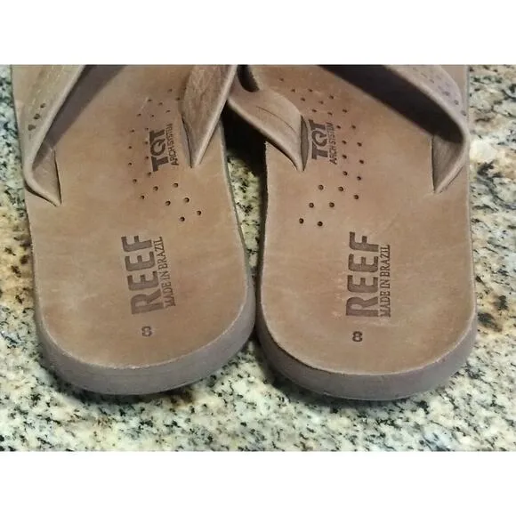Reef Mens Flip-Flops Sandals Brown Slip On TQT Arch Support Bottle Opener 8