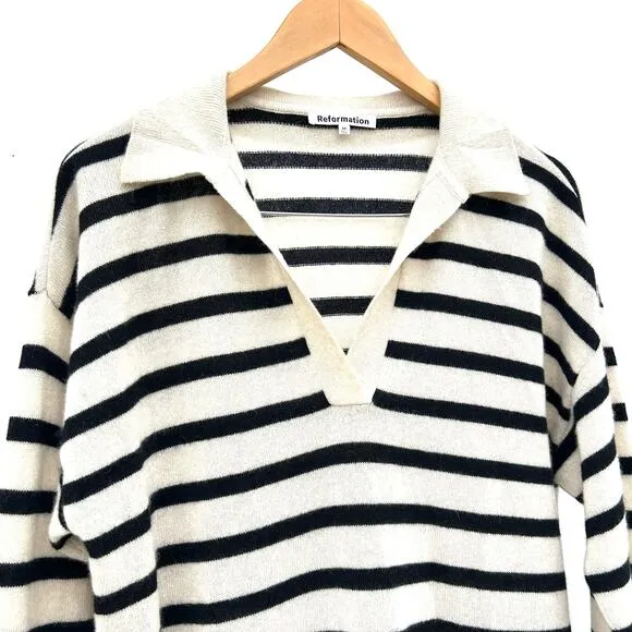 Reformation Doreen Cashmere Polo Long Sleeve Sweater Dress Short Medium Striped
