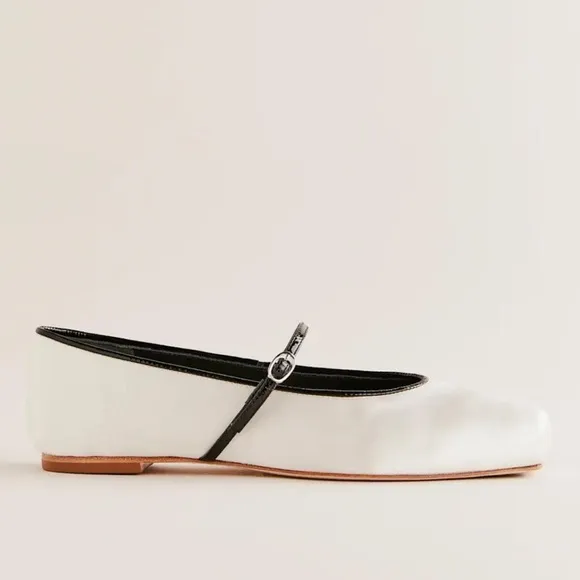 Reformation White and Black Flats with Square Toe