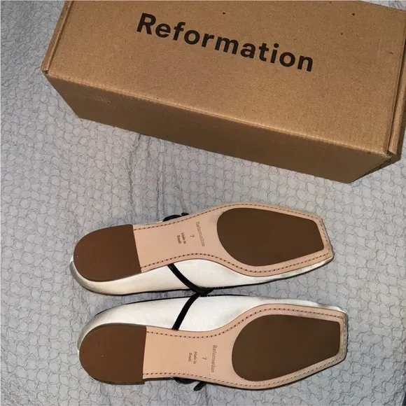 Reformation White and Black Flats with Square Toe