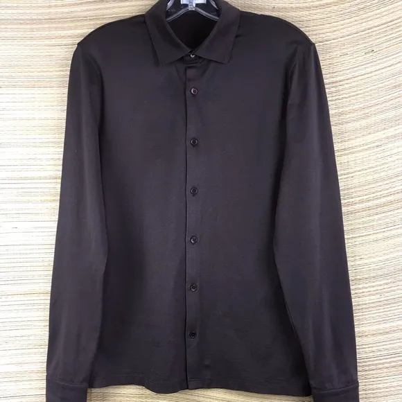 REISS BARON MERCERISED JERSEY BUTTON DOWN SHIRT IN BROWN Size  XS
