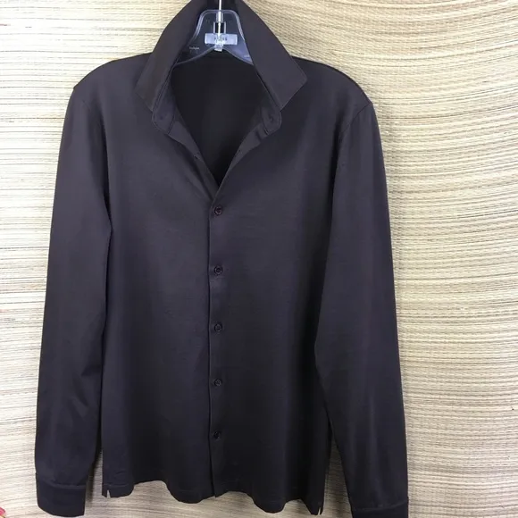 REISS BARON MERCERISED JERSEY BUTTON DOWN SHIRT IN BROWN Size  XS