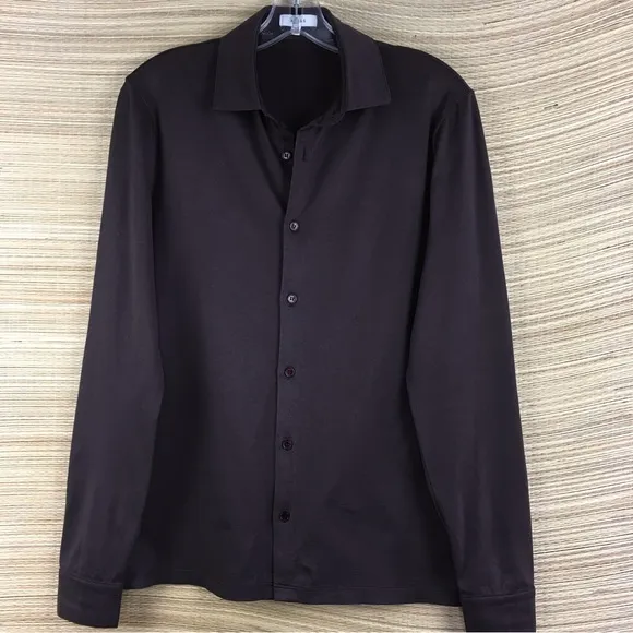 REISS BARON MERCERISED JERSEY BUTTON DOWN SHIRT IN BROWN Size  XS