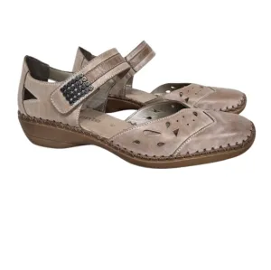 Remonte Tan Laser Cut Leather Square Toe Mary Jane Flats 9