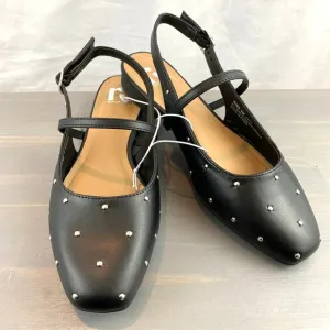 REPORT Studded Mary Jane Slingback Flat Women Size 8M Black Square Toe Shoes