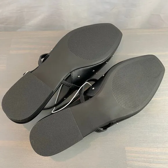 REPORT Studded Mary Jane Slingback Flat Women Size 8M Black Square Toe Shoes