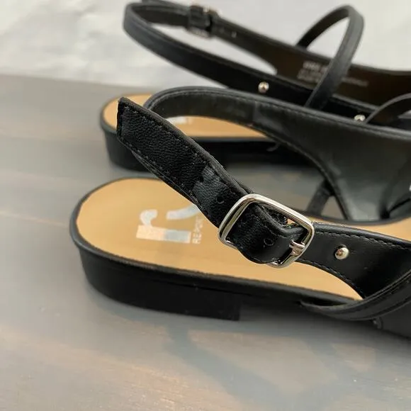 REPORT Studded Mary Jane Slingback Flat Women Size 8M Black Square Toe Shoes