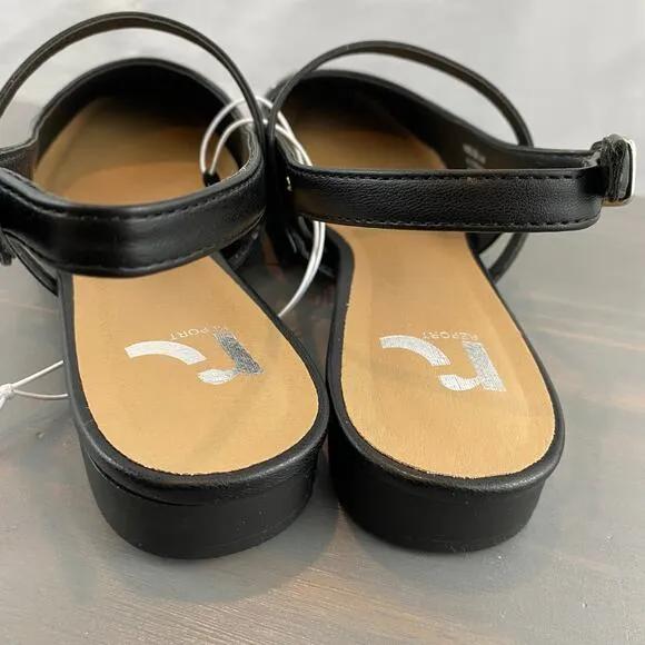 REPORT Studded Mary Jane Slingback Flat Women Size 8M Black Square Toe Shoes
