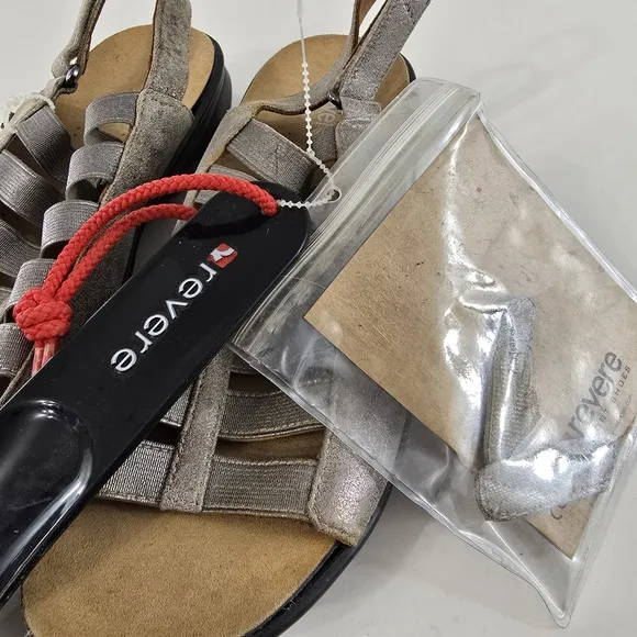 Revere Olympia Metallic Sandals Velcro Back Strap Strappy Leather NEW Size 39