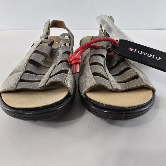 Revere Olympia Metallic Sandals Velcro Back Strap Strappy Leather NEW Size 39