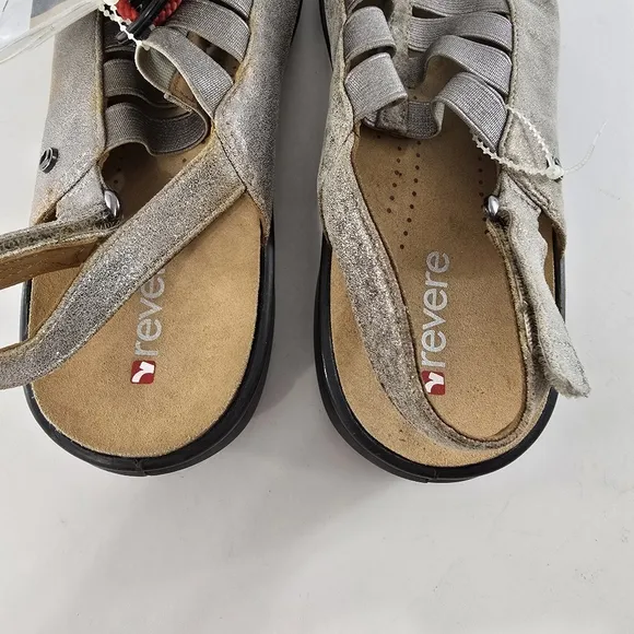 Revere Olympia Metallic Sandals Velcro Back Strap Strappy Leather NEW Size 39