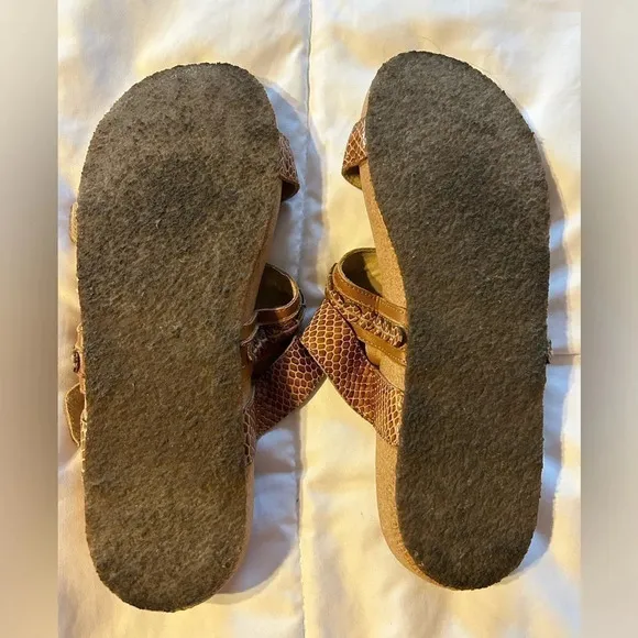 Revitalign Womens 11 Sofia Slide Sandals Brown Leather Snakeprint Cork Footbed